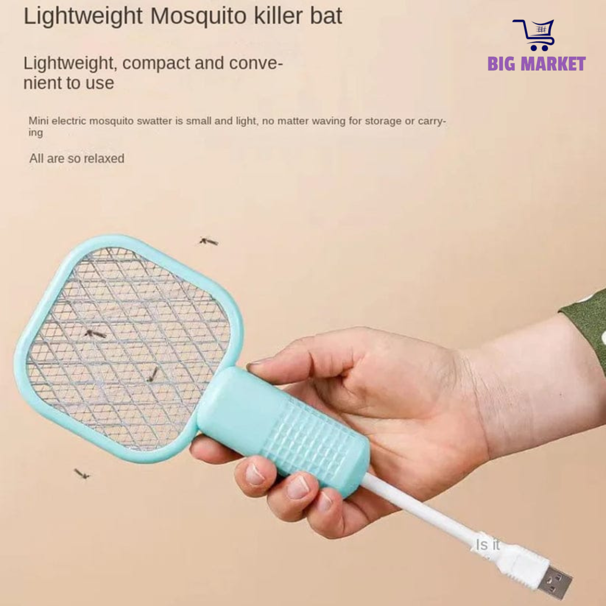 Mini USB Portable Electric Mosquito Racket with UV Light - Plug-in Fly & Bug Zapper, Anti-Insect Swatter for Indoor & Outdoor Use, Mosquito Trap for Home, Office, Travel, Camping