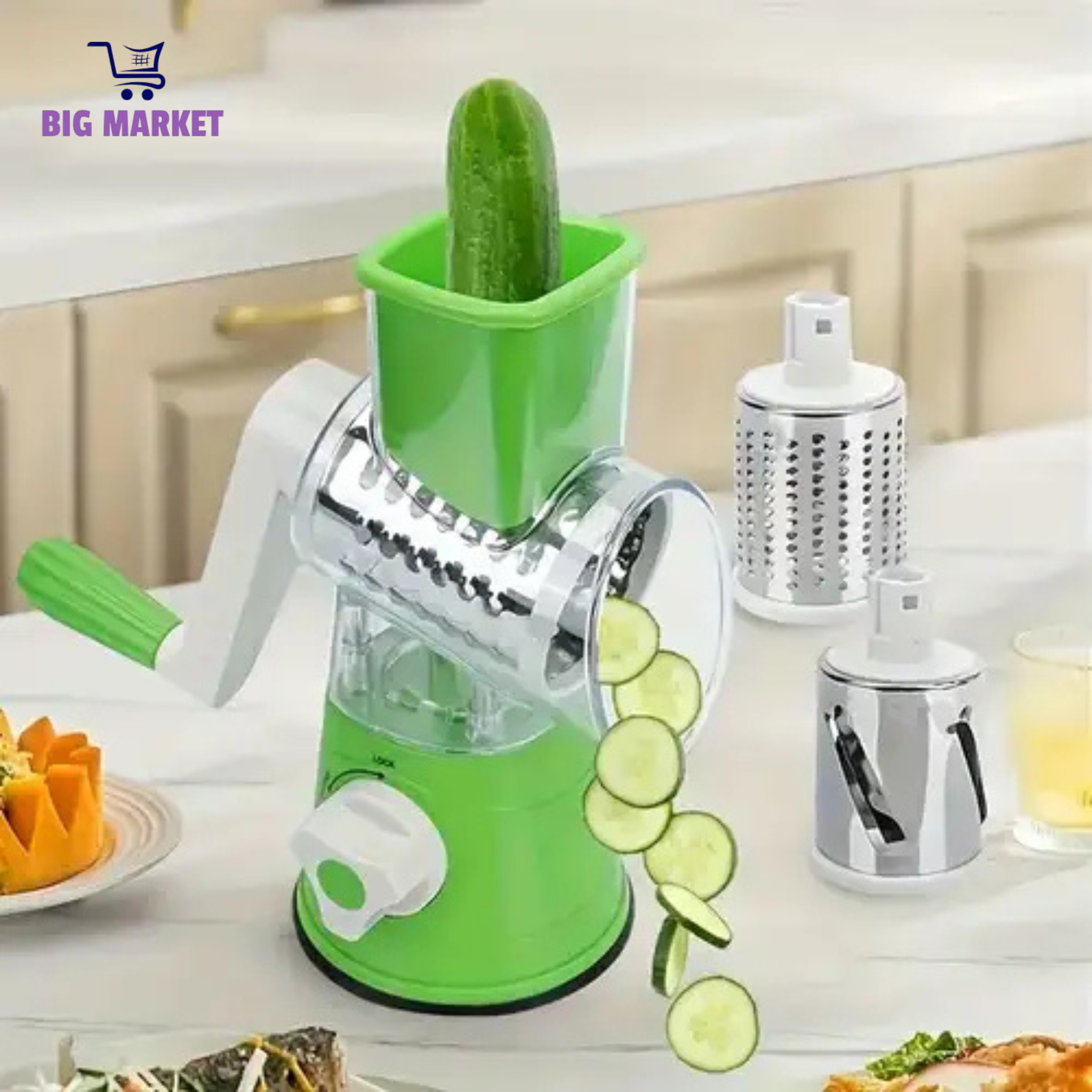 Multifunctional Roller Vegetable Cutter | 3 In 1 Vegetable Slicer & Cutter | Manual Rotary Drum Grater | Hand Roller Type Square Drum Vegetable Cutter with 3 Removable Blades for Kitchen