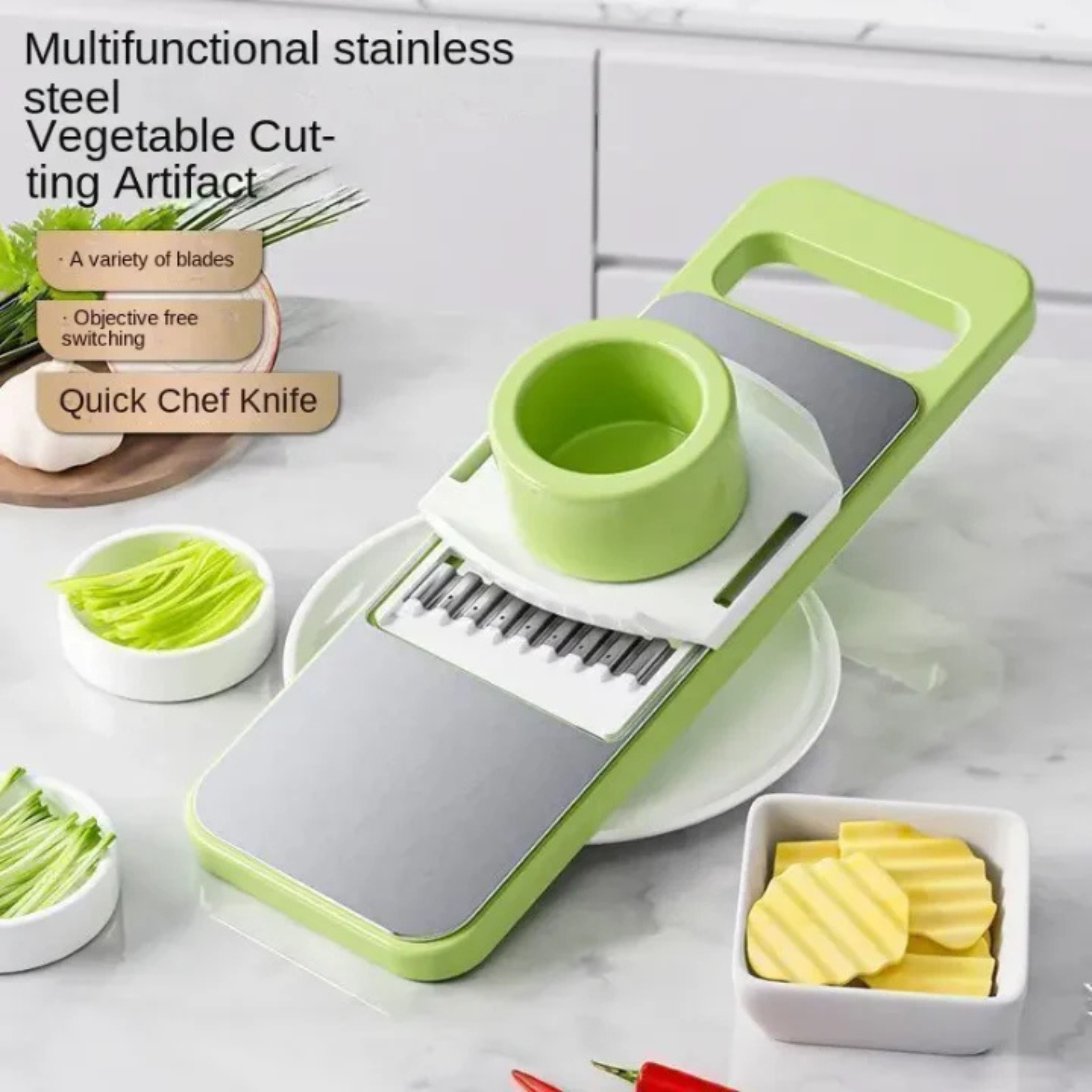 Vegetable & Fruit Slicer with Five Changeable Blades Hand Protector Made Slicing Effortless Kitchen Gadget Manual Vegetable Slicer Cutter Potato Shredders Garlic Carrot Grater Chopper Salad Cutter - Simple and Easy Use