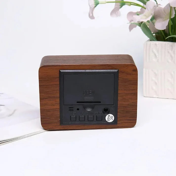 LED Wooden Watch Table - Voice Control Digital Wood Alarm Clock