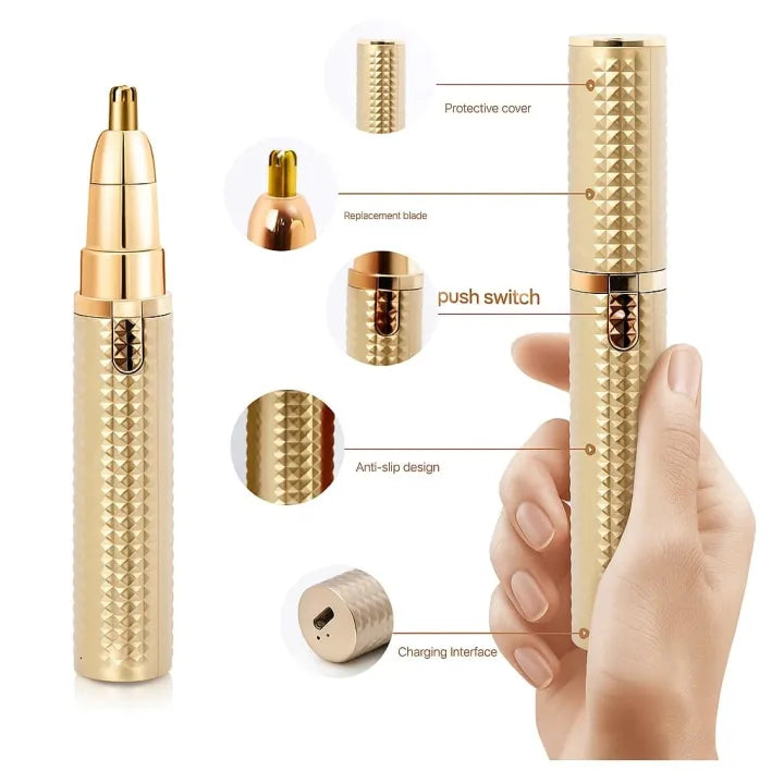 Flawless 3-in-1 Eyebrow Trimmer for Women - Rechargeable Painless Facial Hair Remover with LED Indicator (Rose Gold)