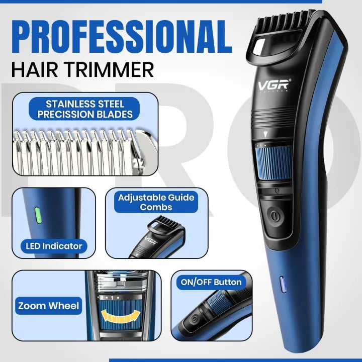 VGR V-052 Professional Hair Trimmer for Men - 20 Length Settings, 120 Min Runtime & USB Charging