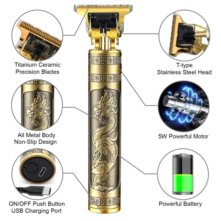 T9 Vintage Hair Trimmer for Men - Rechargeable Professional Hair Trimming & Shaving Machine