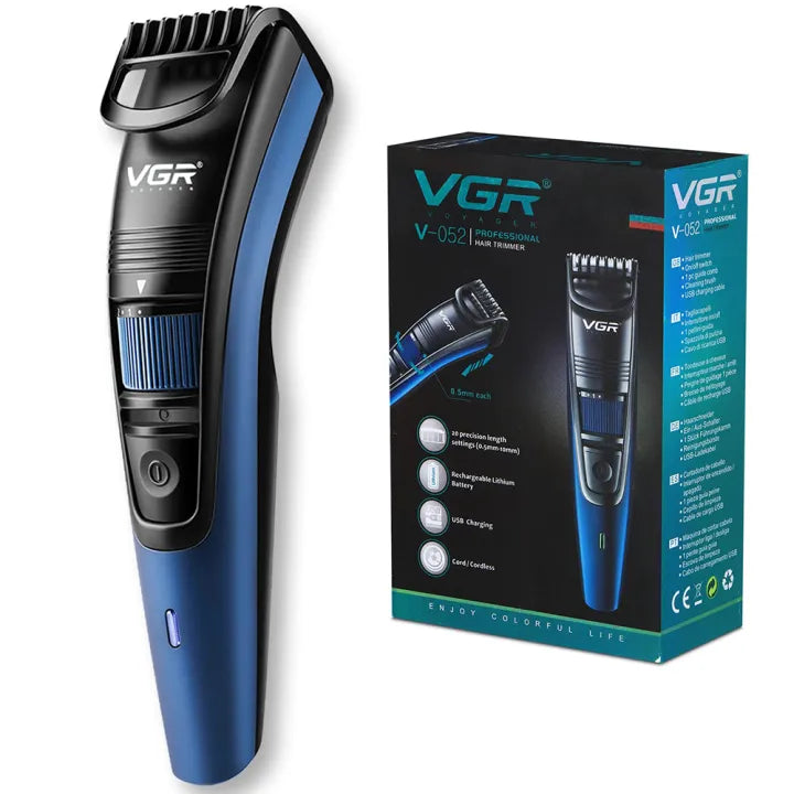 VGR V-052 Professional Hair Trimmer for Men - 20 Length Settings, 120 Min Runtime & USB Charging