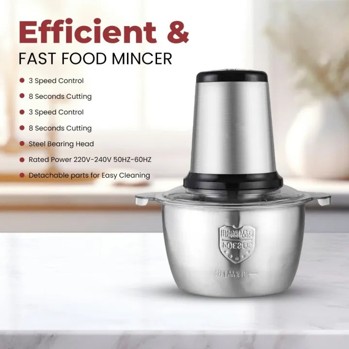 Electric Meat Grinder - Energy Saving Meat Chopper - Electric Meat Chopper Machine - Stainless Steel Chopper Machine For Meat - Electric Chopper Machine With High Speed Motor - Multi Function Chopper - Electric Chopper With 4 Steel Blades - Easy To Use