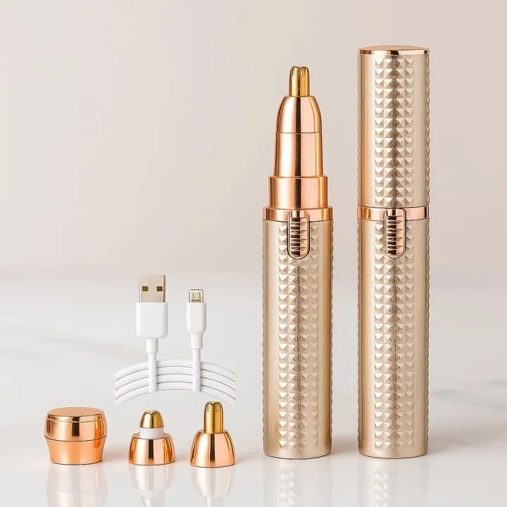 Flawless 3-in-1 Eyebrow Trimmer for Women - Rechargeable Painless Facial Hair Remover with LED Indicator (Rose Gold)