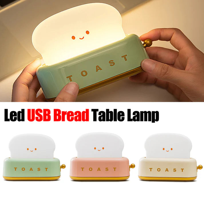 Cute Toast Night Light with Adjustable Brightness - Portable LED Desk Lamp for Kids & Adults