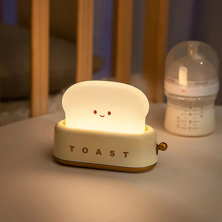 Cute Toast Night Light with Adjustable Brightness - Portable LED Desk Lamp for Kids & Adults
