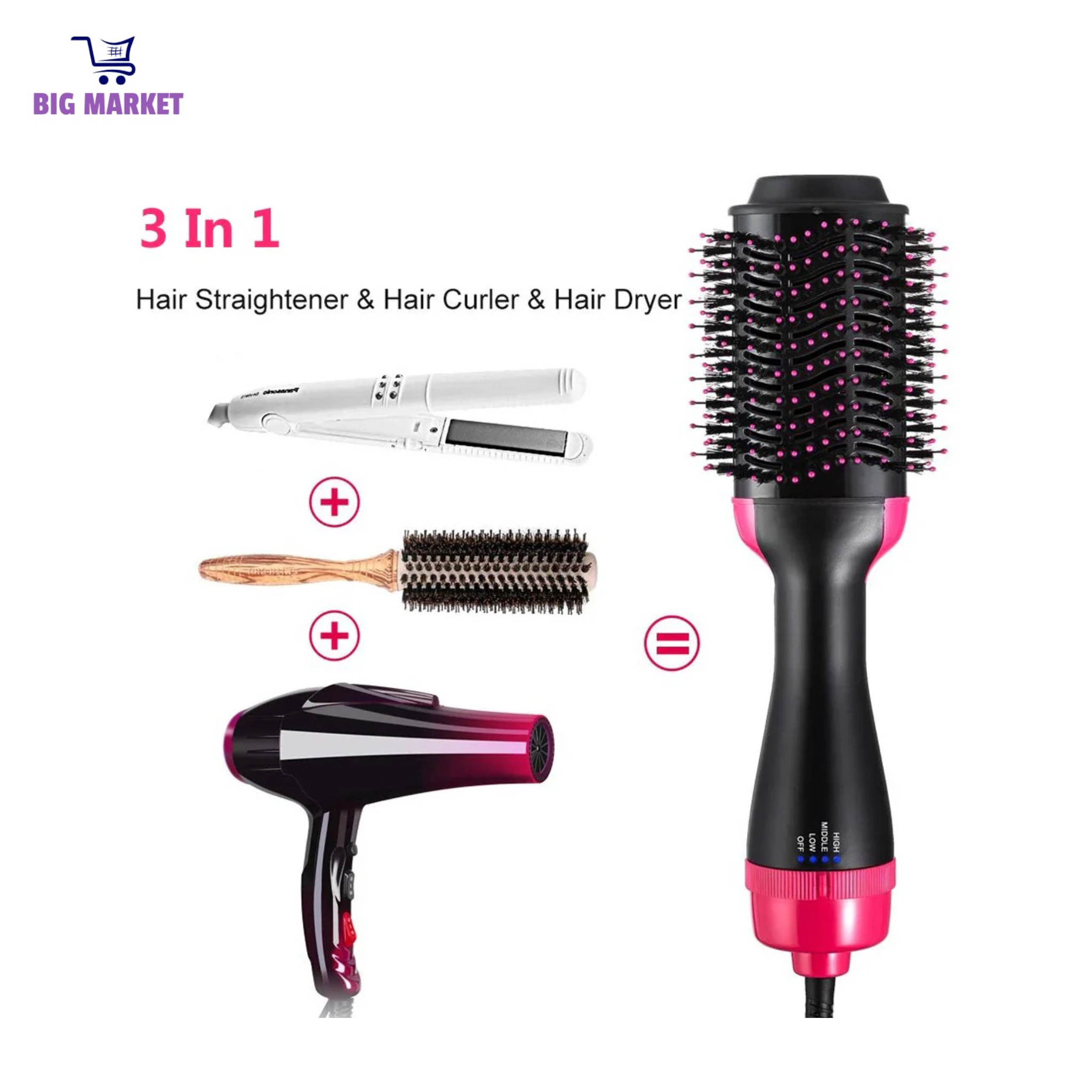 3-in-1 Hot Air Hair Dryer Brush for Women | One Step Hair Styler, Volumizer, Straightener & Curler | Fast Drying & Styling Tool for All Hair Types