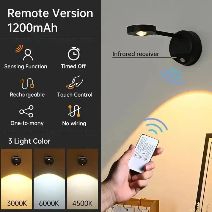 LED Motion Sensor Night Light - Wireless USB Rechargeable with Remote Magnetic Wall Mount