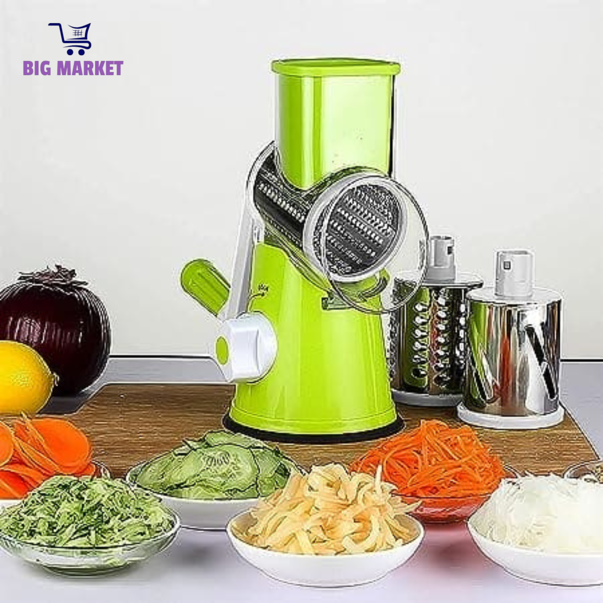 Multifunctional Roller Vegetable Cutter | 3 In 1 Vegetable Slicer & Cutter | Manual Rotary Drum Grater | Hand Roller Type Square Drum Vegetable Cutter with 3 Removable Blades for Kitchen