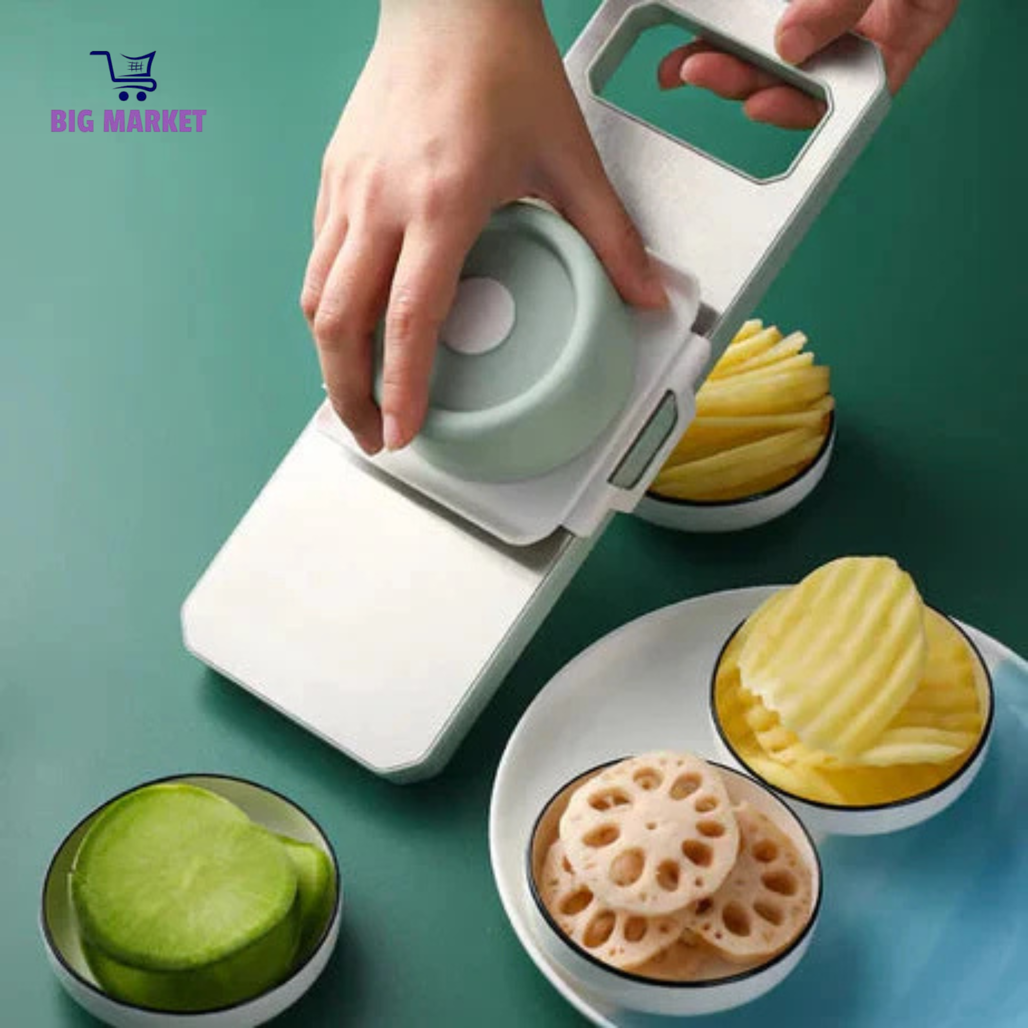 Vegetable & Fruit Slicer with Five Changeable Blades Hand Protector Made Slicing Effortless Kitchen Gadget Manual Vegetable Slicer Cutter Potato Shredders Garlic Carrot Grater Chopper Salad Cutter - Simple and Easy Use