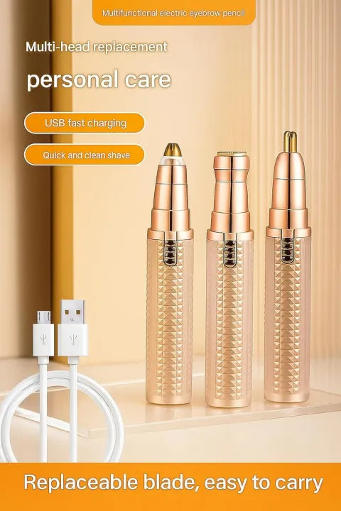Flawless 3-in-1 Eyebrow Trimmer for Women - Rechargeable Painless Facial Hair Remover with LED Indicator (Rose Gold)