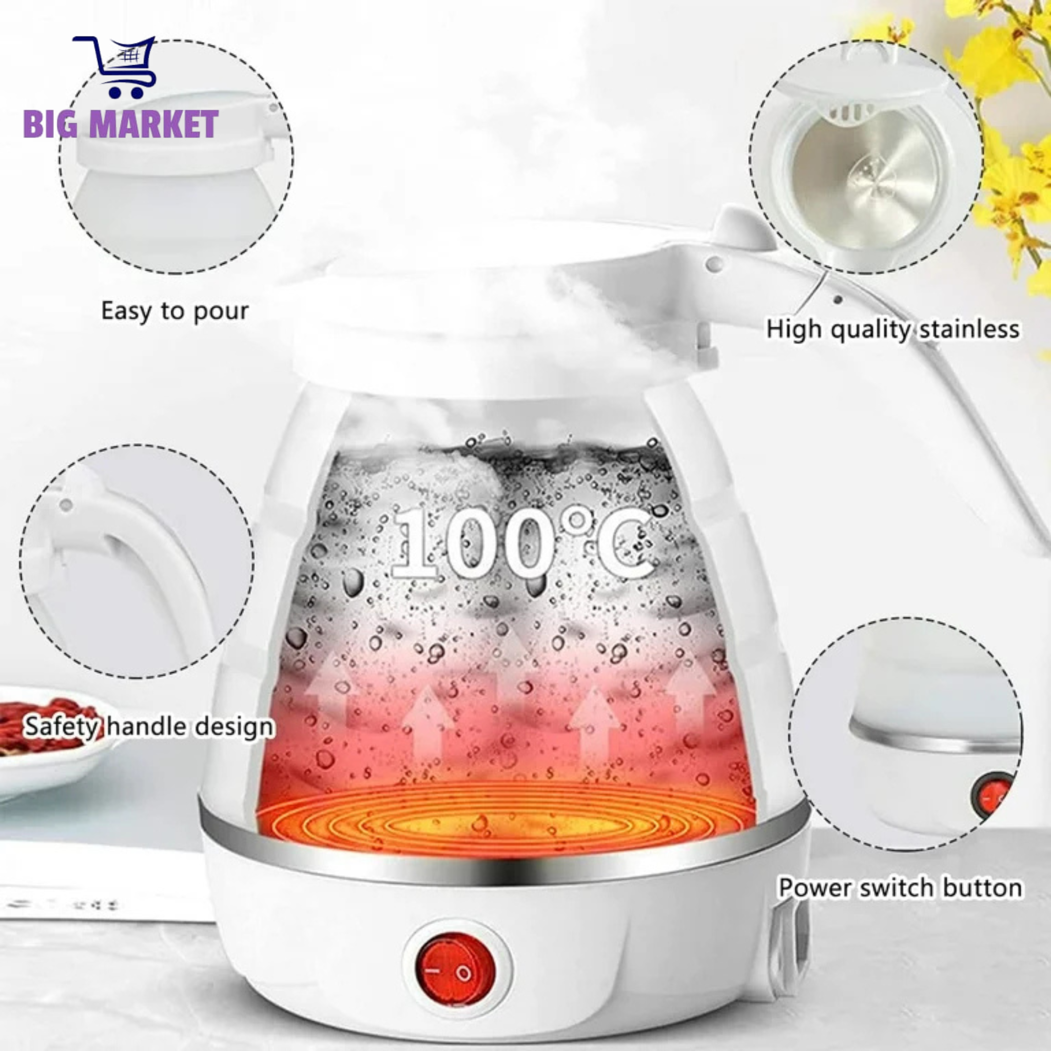 Electric Kettle, Hot Water Kettle, (600-Watt) Portable kettle for Travel, Foldable Kettle for Hot water/Tea kettle For instant Tea & Coffee Maker | kettle for office desk