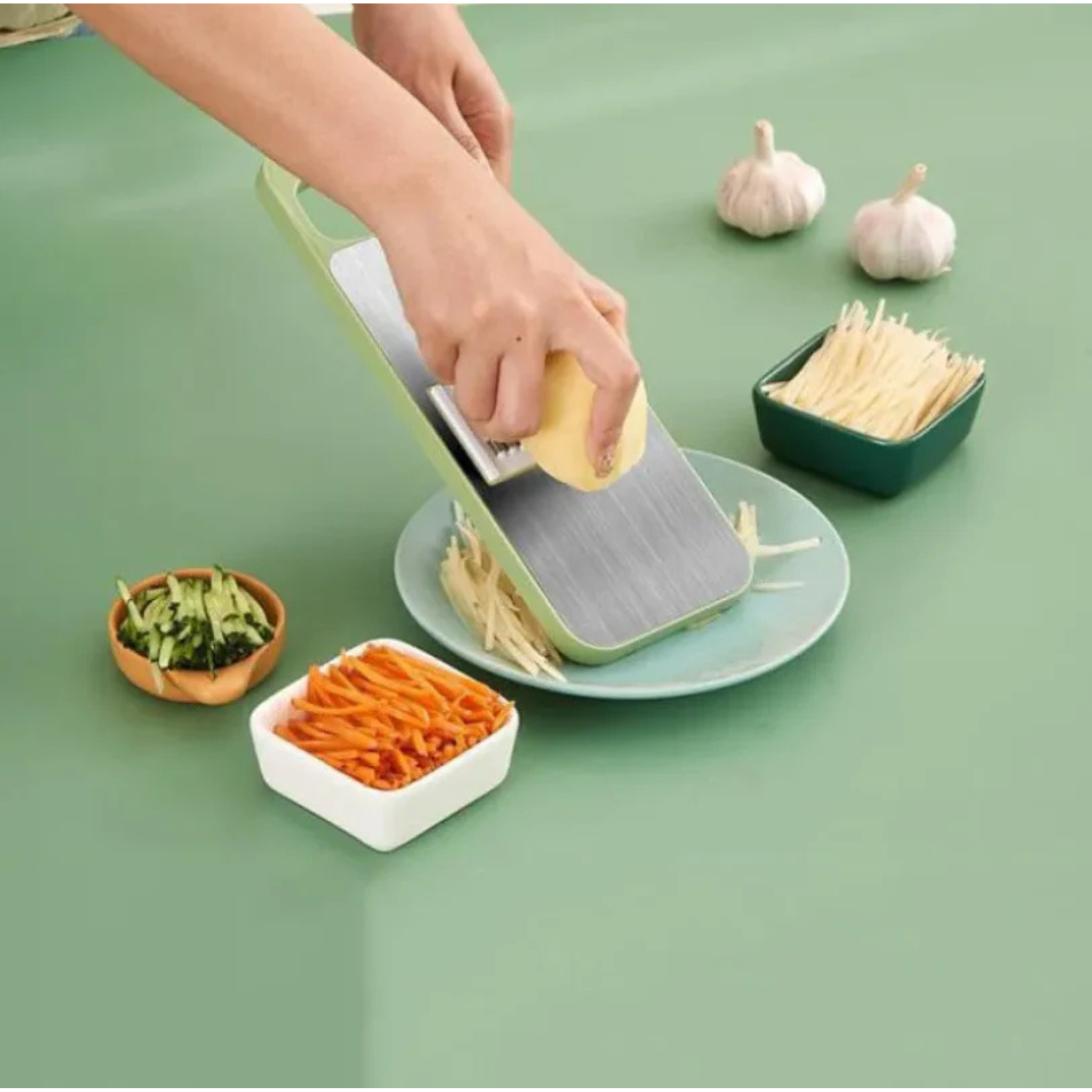 Vegetable & Fruit Slicer with Five Changeable Blades Hand Protector Made Slicing Effortless Kitchen Gadget Manual Vegetable Slicer Cutter Potato Shredders Garlic Carrot Grater Chopper Salad Cutter - Simple and Easy Use