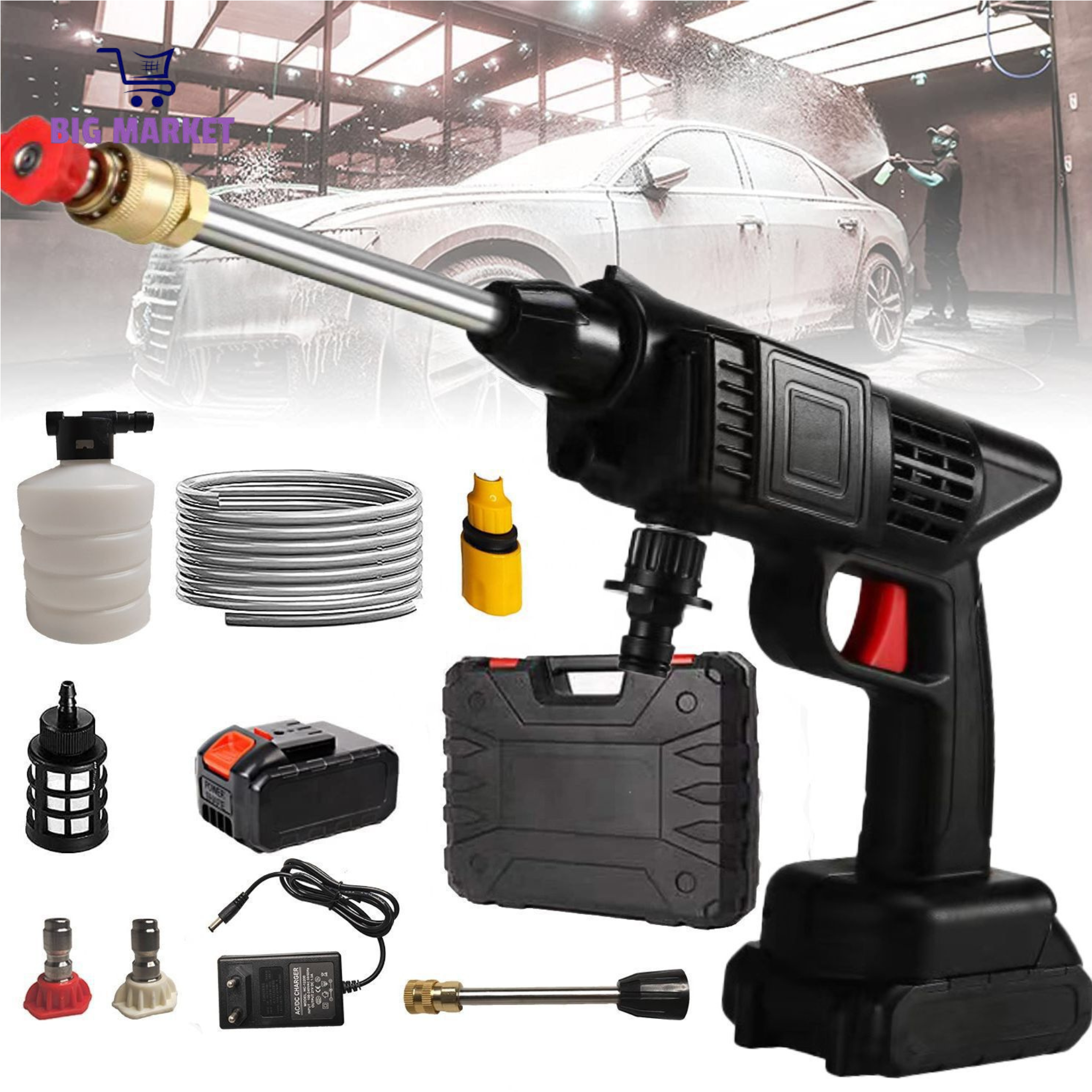 Powerful Pressure Washer, Portable High Power Washer With Rechargeable Batteries, Handheld Electric Water Portable Pressure Washer Car Wash , 48V Pressure Washer Gun , Suitable for Washing Cars, Watering Flowers, Cleaning Floors, etc