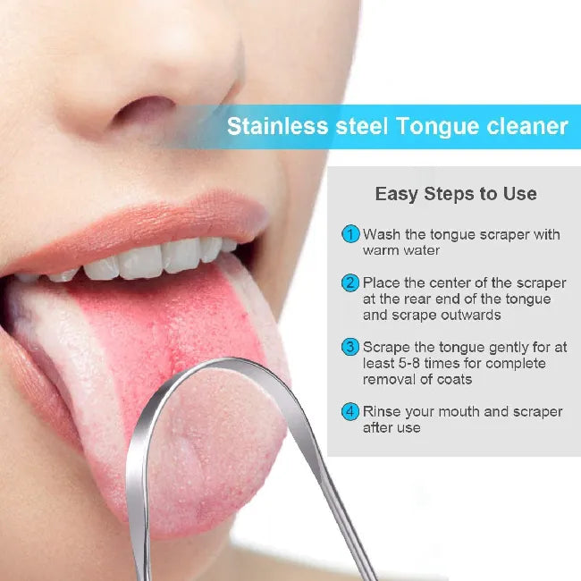 Rustproof Stainless Steel Tongue Cleaner - Reusable Scraper with Comfortable Grip for Men & Women