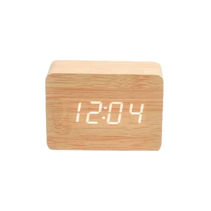 LED Wooden Watch Table - Voice Control Digital Wood Alarm Clock