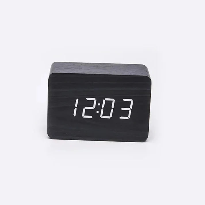 LED Wooden Watch Table - Voice Control Digital Wood Alarm Clock