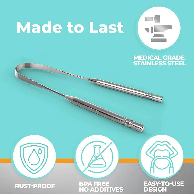 Rustproof Stainless Steel Tongue Cleaner - Reusable Scraper with Comfortable Grip for Men & Women