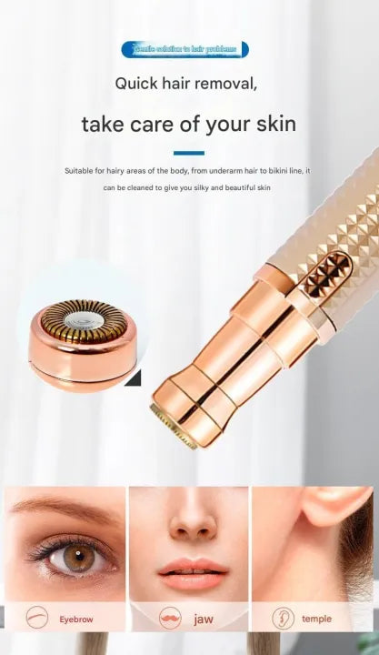 Flawless 3-in-1 Eyebrow Trimmer for Women - Rechargeable Painless Facial Hair Remover with LED Indicator (Rose Gold)