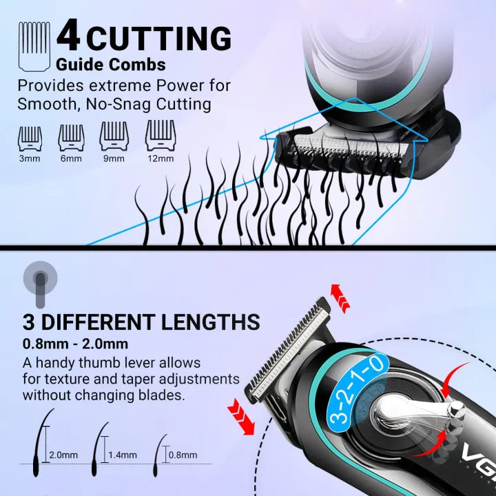 VGR V-075 Limited Edition Professional Hair Trimmer - LED Display & 4 Guide Combs for Men