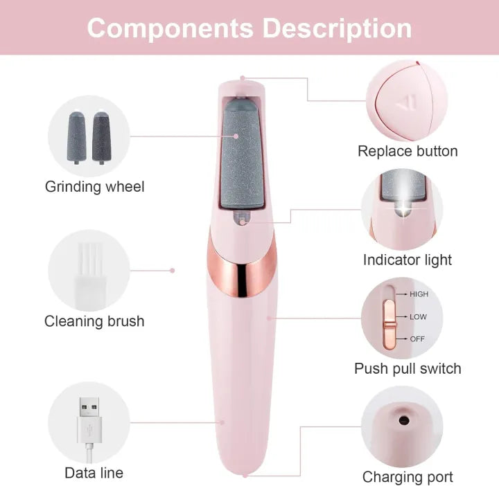 Flawless Pedi Pro - Electronic Foot File & Callus Remover with LED Light & 2 Speeds