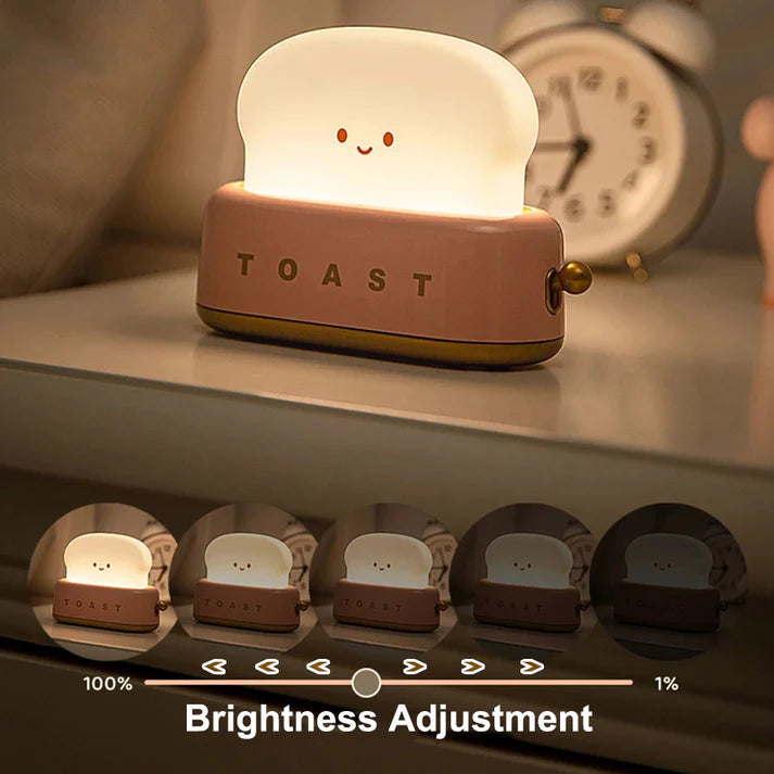 Cute Toast Night Light with Adjustable Brightness - Portable LED Desk Lamp for Kids & Adults