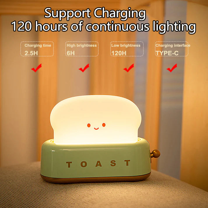 Cute Toast Night Light with Adjustable Brightness - Portable LED Desk Lamp for Kids & Adults