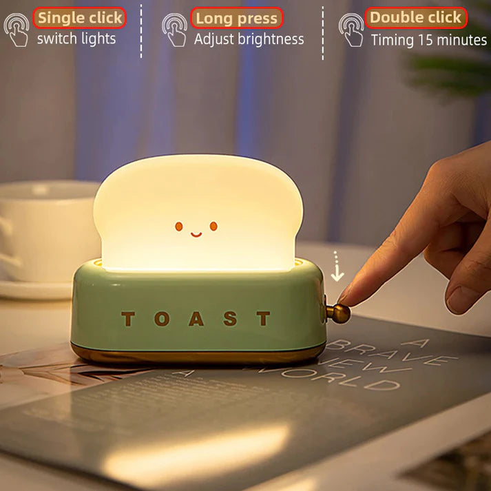 Cute Toast Night Light with Adjustable Brightness - Portable LED Desk Lamp for Kids & Adults