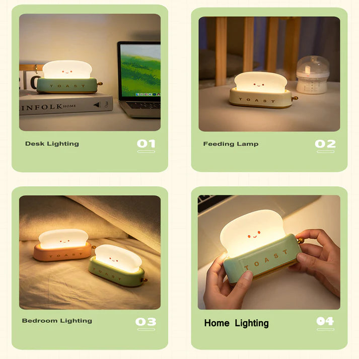 Cute Toast Night Light with Adjustable Brightness - Portable LED Desk Lamp for Kids & Adults